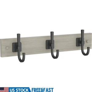 18 In Rustic Hook Rack Wall Storage Organizer 3 Heavy Duty Hooks Coats Bags New - Picture 1 of 9