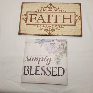 White Faith Religious Sign with Red Lettering/Simply Blessed(2 pictures Lot) - Picture 1 of 6