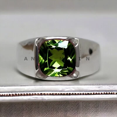 Piedras preciosas de peridoto con anillo de novio de plata de ley 925 para hombre #AL943 Foto 1 de 4