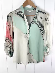 Camicia geometrica DVF Diane von Furstenberg Syrah taglia 2 molle marmo bottone seta - Foto 1 di 10