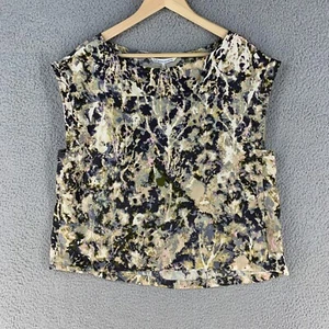 French Connection Top Large Olive Watercolor Print Cap Sleeve Boxy Blouse - Picture 1 of 10