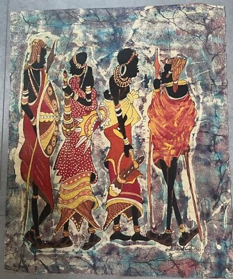 LARGE- MASAI-WAX BATIK/WALL HANGING~PAINTING/PICTURE~NEW~COLOURFUL-Signed - Image 1 of 2