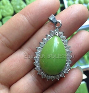 Natural Fluorite Luminous Stone Water Drop Style Dangle Lucky Pendant Necklace - Picture 1 of 8