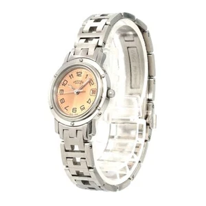 HERMES Clipper CL4210 Pink Silver Quartz Ladies Watch With Box - Picture 1 of 7