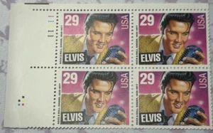 Estados Unidos Scott # 2721, Elvis Presley, bloque de placas de (4) estampillas de 1993 29¢, MNH - Imagen 1 de 2