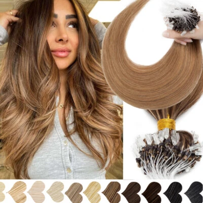 Extensiones de cabello humano micro anillo lazo micro cuentas micro eslabones 100 % 0,5 g/cabello Remy Foto 1 de 4