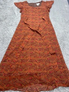 Coldwater Creek Dress Women 10 Orange Silk Floral Cottage Tropical Flowy Maxi - Picture 1 of 9