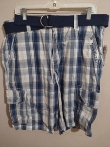 NWT New Men's Ecko Unltd Raw & Uncut Cargo Shorts Blue White Size 34 Cotton - Picture 1 of 9