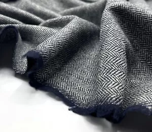 Blue Herringbone Chevron Wool Fabric Tweed Fabric Upholstery Cushion Curtain - Picture 1 of 6