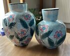 Two vintage Prinknash pottery spongeware vases floral  15 cm and 13cm