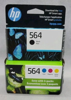 NEW Genuine HP 564 Black (08/26) & 564 M/C/Y Color (07/25) Ink Print Cartridges - Image 1 of 4