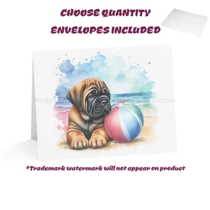 DigiPups Mastín Bullmastiff Cachorro Perro Playa Nota Tarjeta Set Tarjetas y Sobres - Imagen 1 de 3