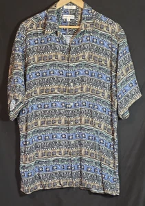 Pierre Cardin Men's Rayon Blue Multi-colored button-down shirt Size L 90s - Picture 1 of 5
