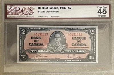 1937 Bank Of Canada $2 Bank Note - BCS EF 45 - L/R 5251333  A19 - Image 1 of 3