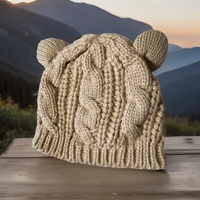 Gorro Cableknit para mujer con orejas de gatito, crema M-L Foto 1 de 4