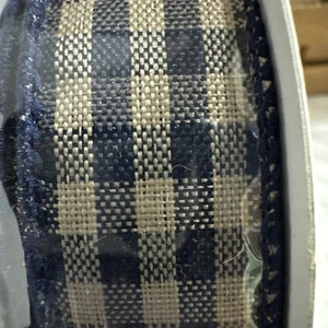 NEW PRIMITIVE CHECK RIBBON WITH WIRE EDGES 1” X 10 YARDS BLUE - Picture 1 of 2