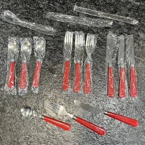 Vintage Gibson roter Griff Edelstahl Silberbesteck Besteck 12 Stück Set - Bild 1 von 13