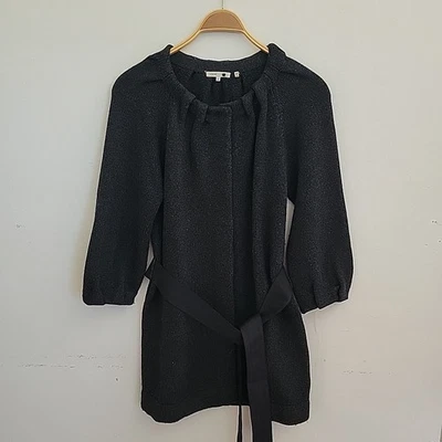 Cárdigan Vince Lana Alpaca Cachemira Gris Cinturón Tejido Botón a Presión Clásico Preppy Foto 1 de 4