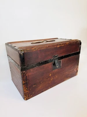 Antique Wooden Storage Chest with Metal Hardware | Rustic Wood Trunk - Image 1 of 4