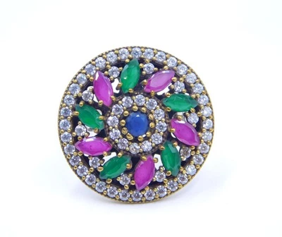 9.10 GM 925 Argento Sterling Multicolore Taglio Gemma Bicolore Artigianale Ring - Immagine 1 di 4