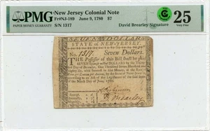 1780 June 9, 1780 $7 New Jersey Colonial FR#NJ-189 PMG VF25 GCC Green Brearley - Picture 1 of 2