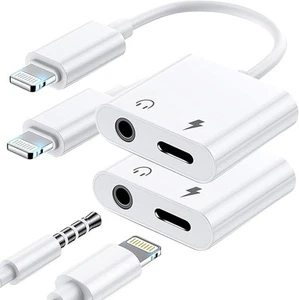 Lot de 2 prises casque Lightning vers 3,5 mm 2 Lightning + 3,5 mm, blanc - Photo 1/9