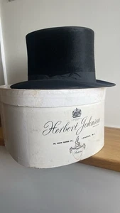 Vintage Mens Black Silk Top Hat with Original Box - Herbert Johnson, Circa 1950 - Picture 1 of 6