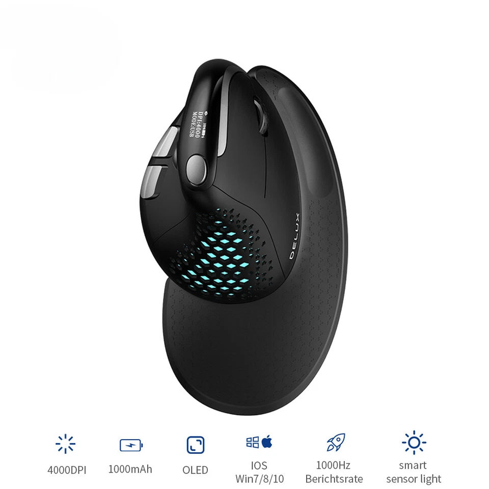 Ergonomic Vertical Mouse with OLED Screen 4000DPI Rechargeable Removable Back - Image 1 of 4