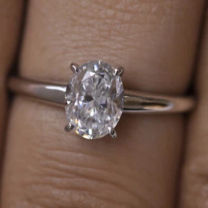 14K White Gold 2 CT Oval Shaped Solitaire Engagement Ring - Picture 1 of 6