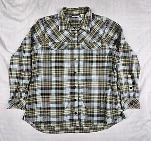 LL Bean Womens Flannel Button Up Shirt Blue Plaid Organic Cotton Cabin Stretch M - Picture 1 of 11
