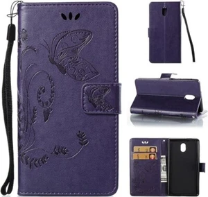 UK-Cherry Nokia 3 Phone Case, Flip PU Leather Wallet Cover Faux Leather Purple - Picture 1 of 7