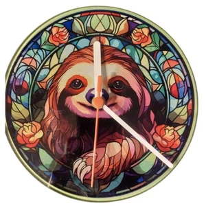 20cm SLOTH STAIN GLASS EFFECT, GLASS CLOCK - Picture 1 of 1