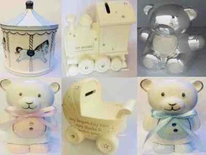 Orsacchiotto treno nascita battesimo neonato regalo ragazzo ragazza salvadanaio - Foto 1 di 36