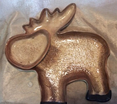 Adorable Moose Shaped Ceramic Chip Dip Serving Tray Platter Large Cabin Lodge - Image 1 of 4