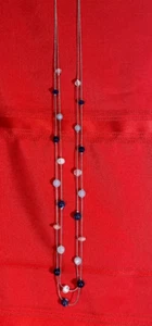 Loft Long Glass Beaded Station Necklace Double Strand Silver Tone Blue Pink - Picture 1 of 20