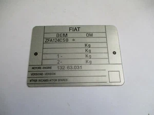 Typenschild Schild Fiat ZFA 124 CSO - Bild 1 von 1
