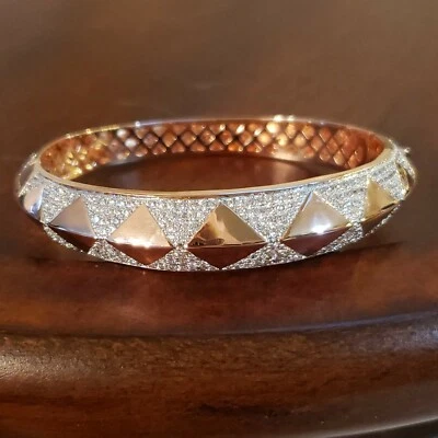 MILOR HARLEQUIN PATTERN HINGED BANGLE Bracelet, Cubic Zirconia Paved Rose Bronze - Image 1 of 4