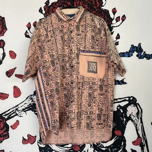 VTG 90's Gitano Button Shirt Men Abstract Tribal Surf Skate Wave Rhythm Cotton L - Picture 1 of 4