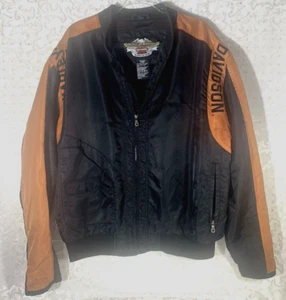 Harley-Davidson Men's Jacket Nylon Full Zip Black Orange Sz XL Zip Pockets Flaw - Picture 1 of 19