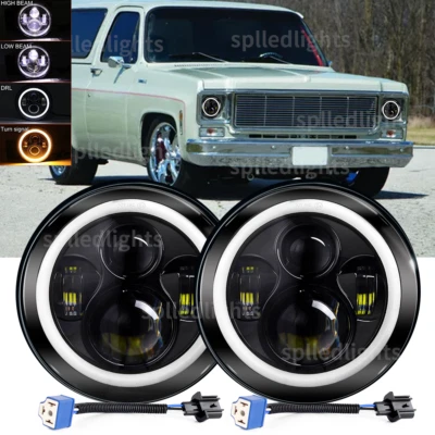 Nuevos faros giratorios LED DRL redondos Halo de 7 pulgadas 2 piezas para GMC Jimmy 1973-1980 Foto 1 de 4