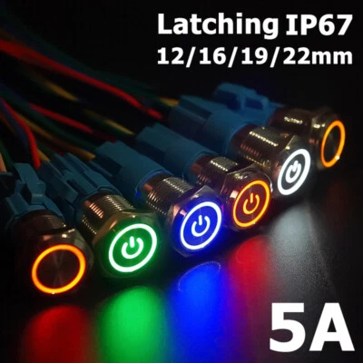 Metal Push Button Switch Latching Self Locking On/Off Waterproof 3-220V LED Lamp - Image 1 of 4