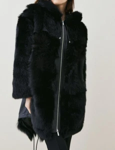 Karen Millen 18.01 Luxe Toscana Shearling Leather Hooded Parka UK 10 S NEW NWT - Picture 1 of 23