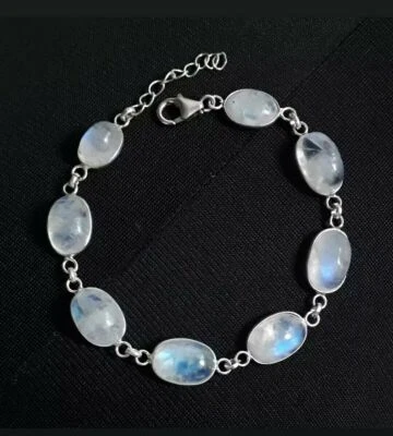 Bracciale unisex in argento sterling 925 naturale con pietra di luna... - Immagine 1 di 4
