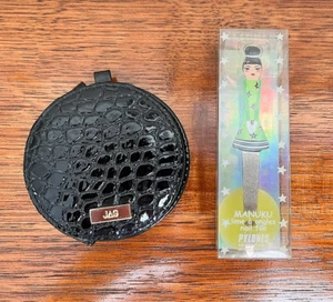 JAG Black Mock Croc Round Handbag Mirror & MANUKU Green-Lady Metal Nail File NOS - Picture 1 of 3