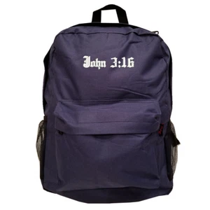 NAVY BLUE Backpack Bag with Jesus Verses JOHN 3:16 Christian EMBROIDERED - Picture 1 of 2