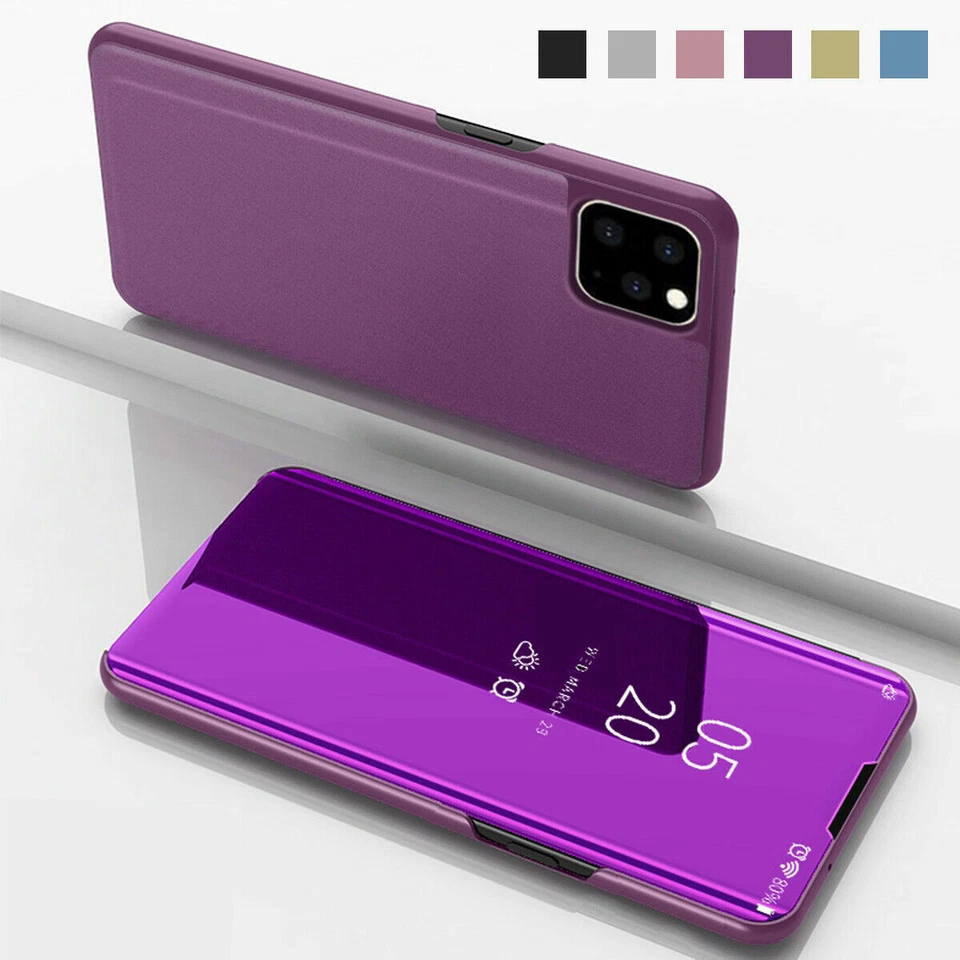 Funda abatible con soporte de visión transparente inteligente con espejo para iPhone 13 14 15 16 Pro Max 12 11 7 8 Foto 1 de 4