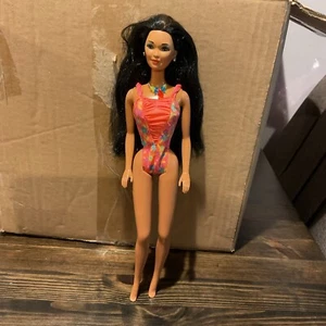 Vintage 1992 Barbie Glitter Beach Kira Doll 4924 Black Hair Brown Highlights - Picture 1 of 12