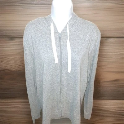 Sudadera con capucha American Rag Cie gris con cremallera y cordones blancos para mujer. Talla Lg. Foto 1 de 4