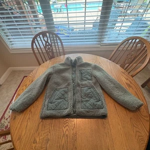 Bagatelle Sherpa Puffer Jacket SIZE M Soft Moss Green EUC Faux Shearling Teddy - Picture 1 of 8