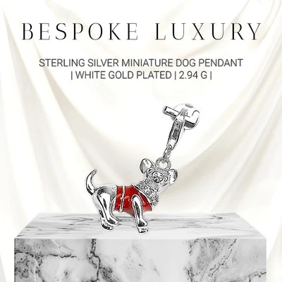 🐶Dije boutique plateado para perro | Chapado en oro blanco de 14 quilates | Esmalte rojo | Cadena de 18""🐶 Foto 1 de 3